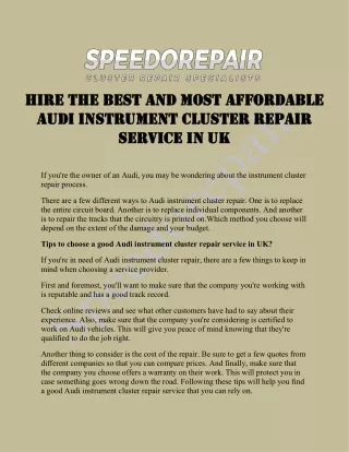 Reliable Audi Instrument Cluster Repair Service | Speedorepair