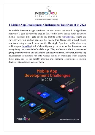 5 mobile app development challenges to take note