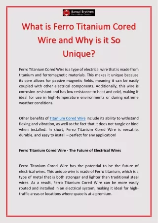 Looking For a Ferro Titanium Cored Wire That Is Strong, Yet Lightweight?