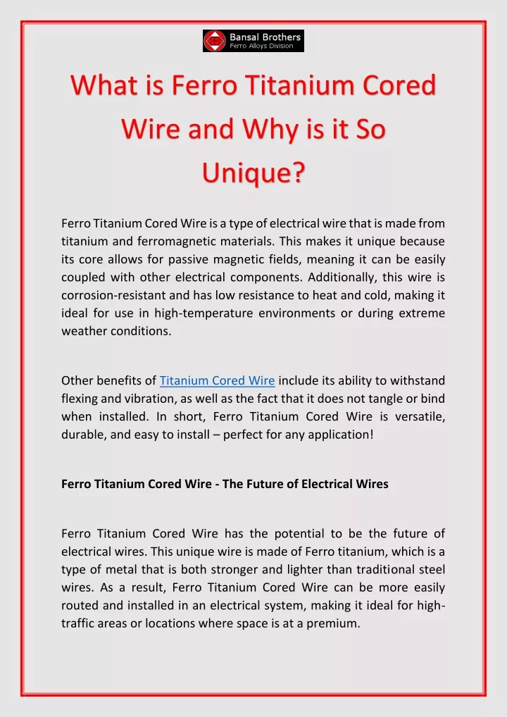what is ferro titanium cored wire