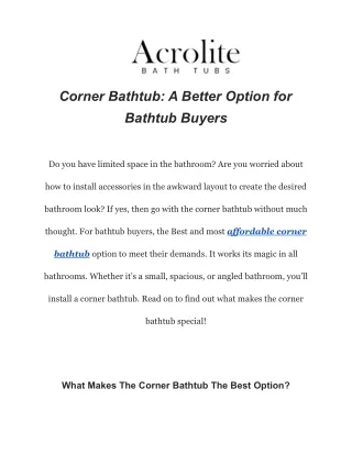 corner bathtub a better option for bathtub buyers