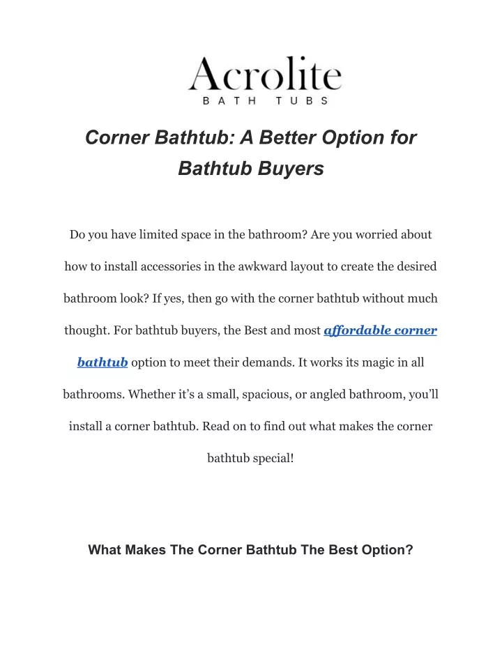 corner bathtub a better option for bathtub buyers