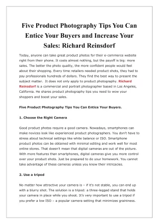 Five Product Photography Tips You Can Entice Your Buyers and Increase Your Sales