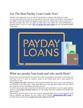 Buy US Payday Loan Leads Online