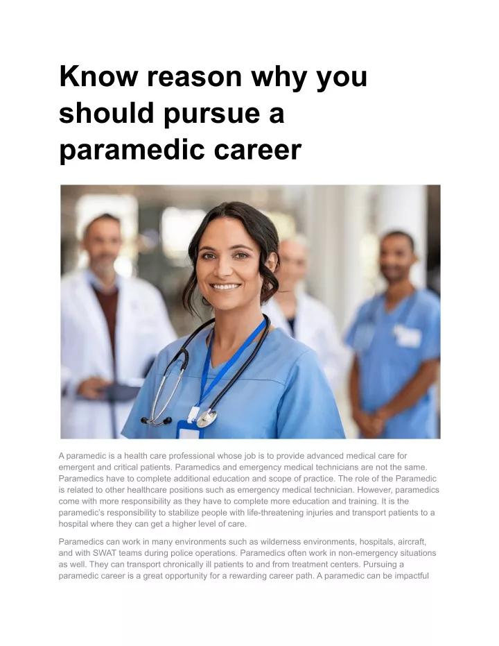 know reason why you should pursue a paramedic