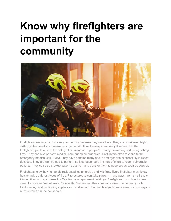 know why firefighters are important