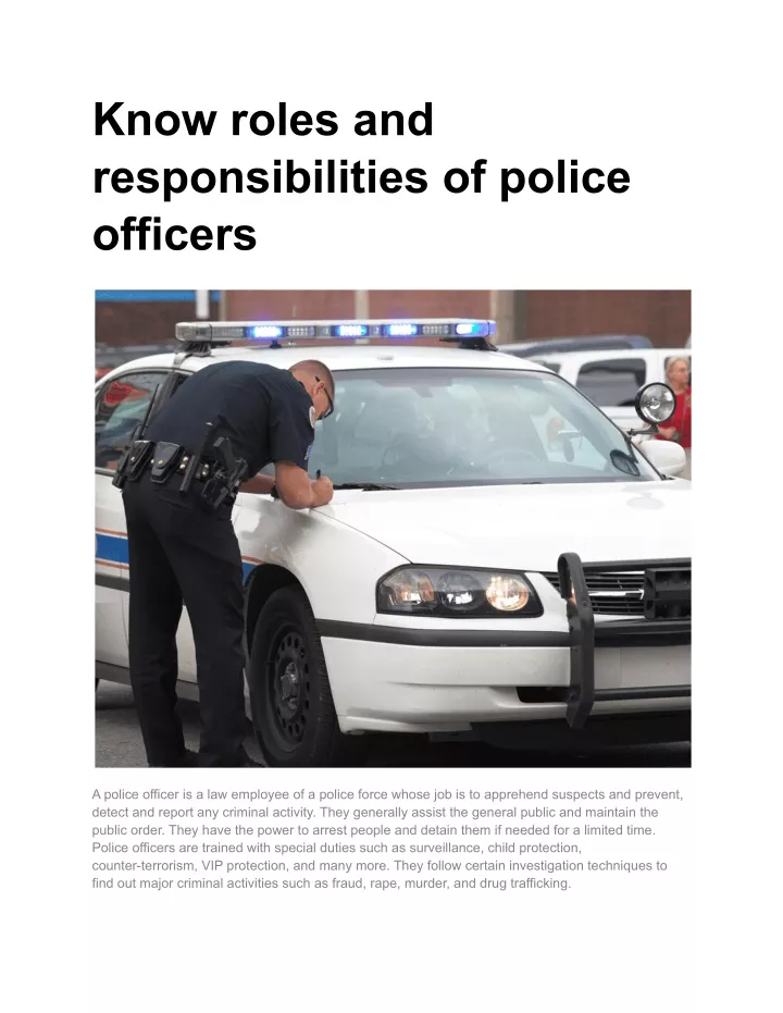know roles and responsibilities of police officers