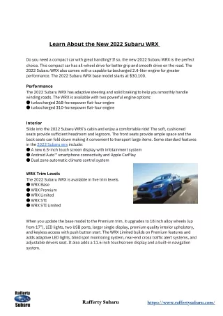 Learn About The New 2022 Subaru WRX - Rafferty Subaru