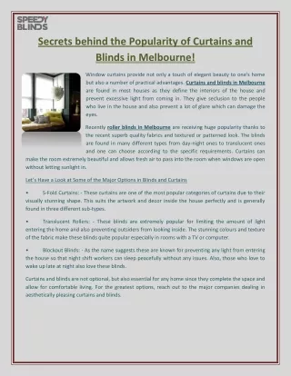 Secrets behind the Popularity of Curtains and Blinds in Melbourne!