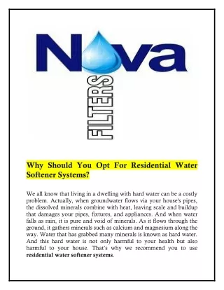 Residential Water Softener Systems Service in Florida | Nova Filters