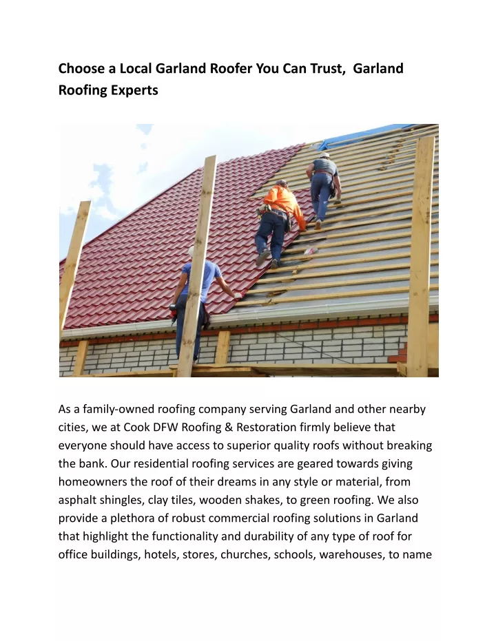 choose a local garland roofer you can trust