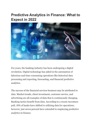 Predictive Analytics in Finance: What to Expect in 2022