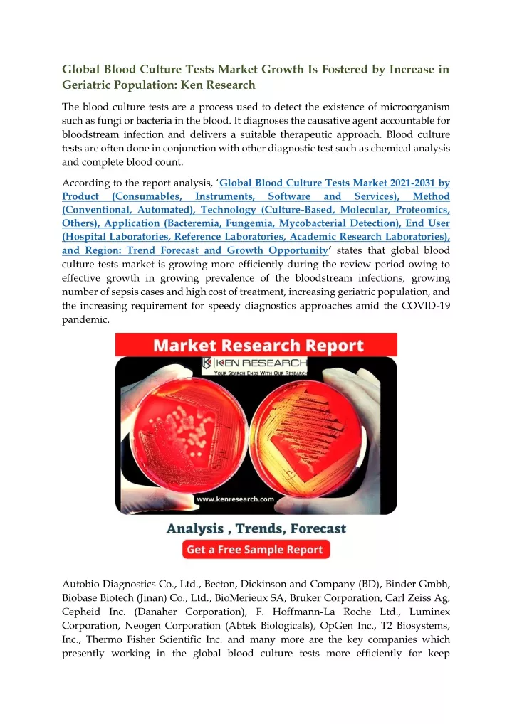 global blood culture tests market growth