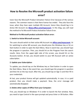 how to resolve the microsoft product activation