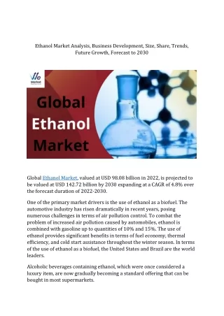 ethanol market analysis business development size
