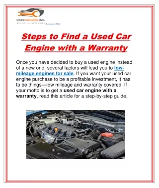 Steps to Find a Used Car Engine With a Warranty