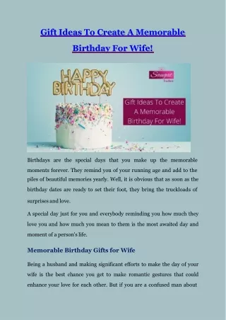 Gift Ideas To Create A Memorable Birthday For Wife