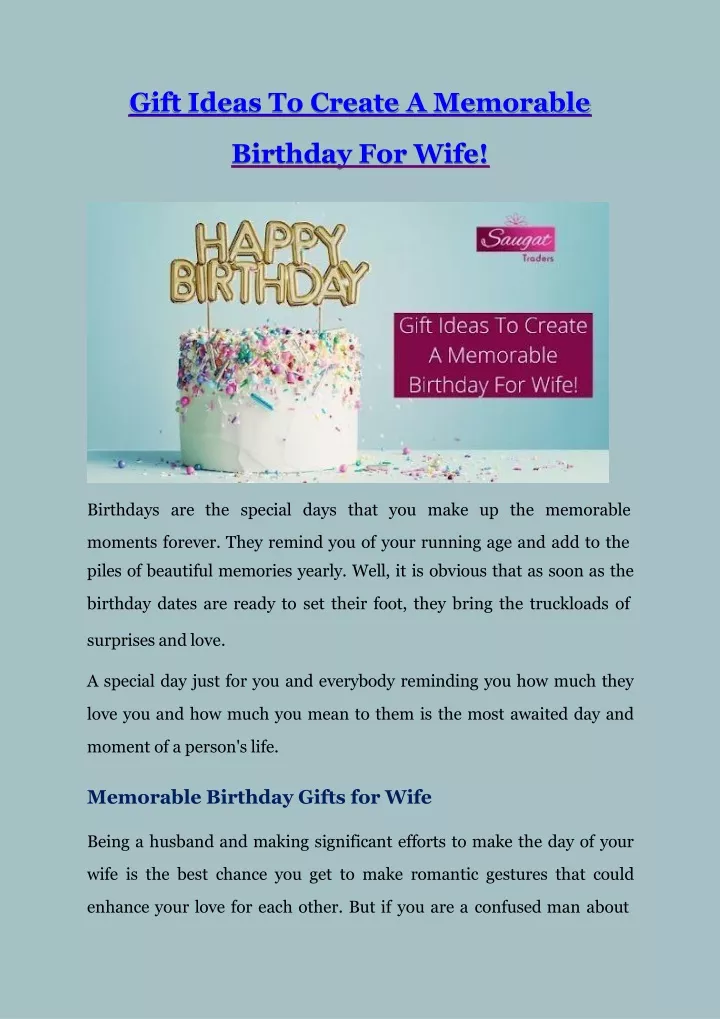 gift ideas to create a memorable birthday for wife