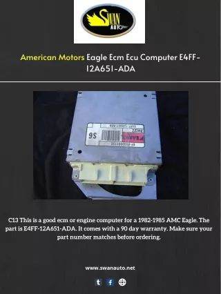 American Motors Eagle Ecm Ecu Computer E4FF-12A651-ADA