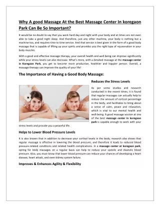 Why A good Massage At the Best Massage Center In koregaon Park Can Be So Important
