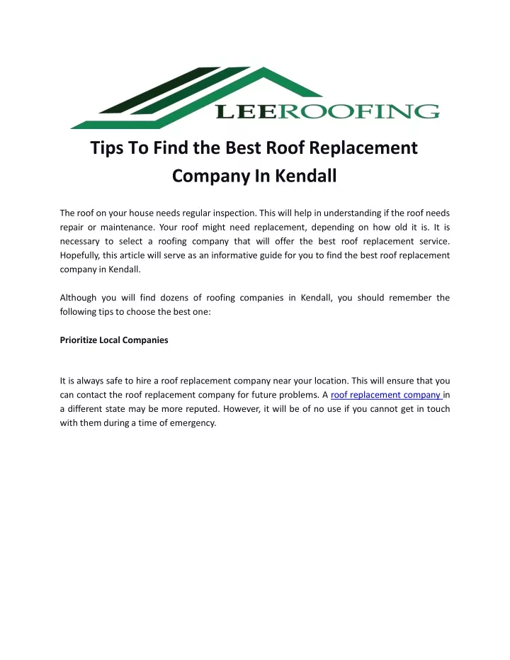 tips to find the best roof replacement company in kendall