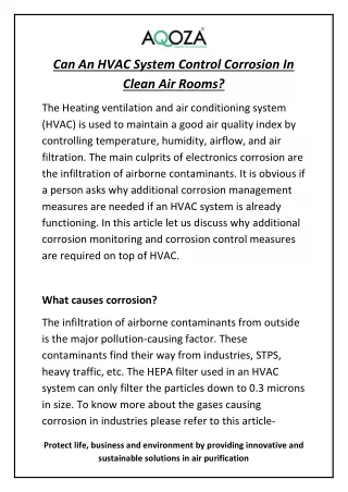 Can An HVAC System Control Corrosion In Clean Air Rooms.docx