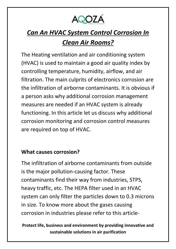 can an hvac system control corrosion in clean
