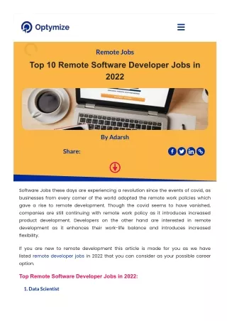 Top 10 Remote Software Developer Jobs in 2022 | Optymize