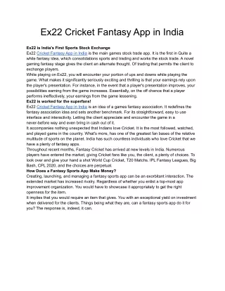 Ex22 Cricket Fantasy App in India