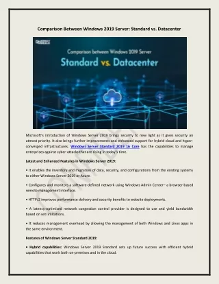 comparison between windows 2019 server standard