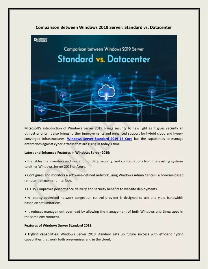 comparison between windows 2019 server standard