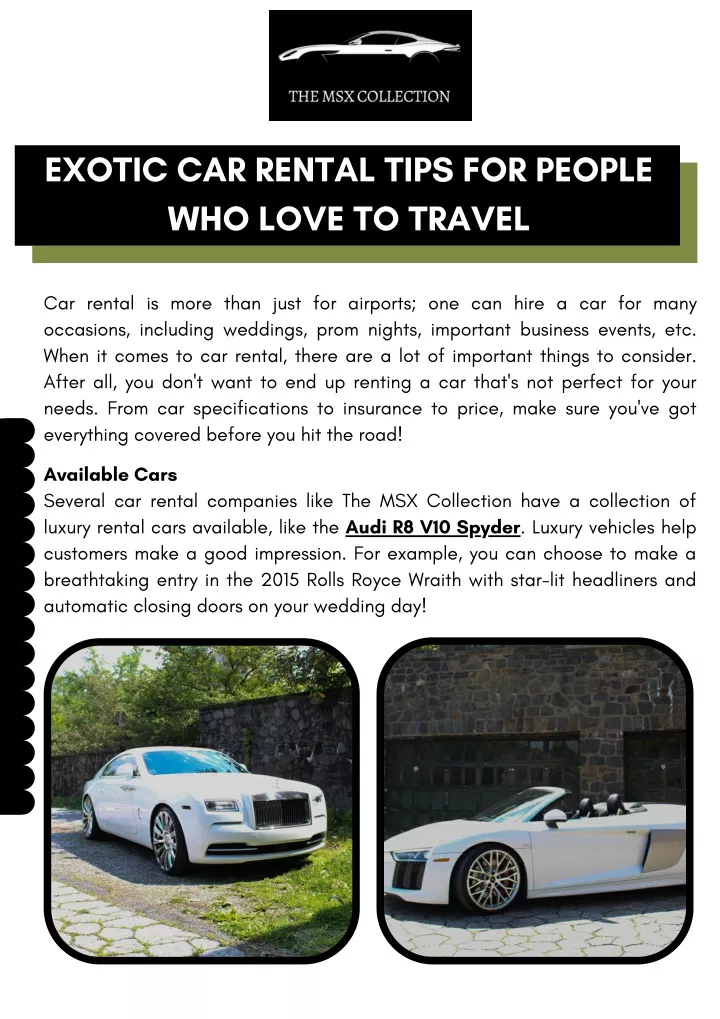 exotic car rental tips for people who love