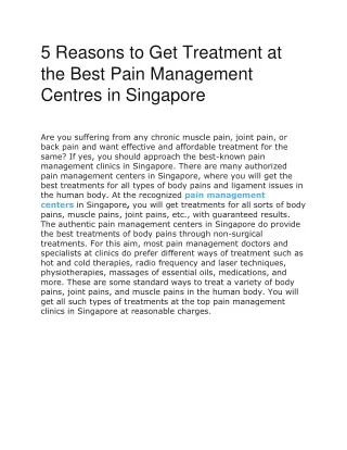 5 Reasons to Get Treatment at the Best Pain Management Centres in Singapore