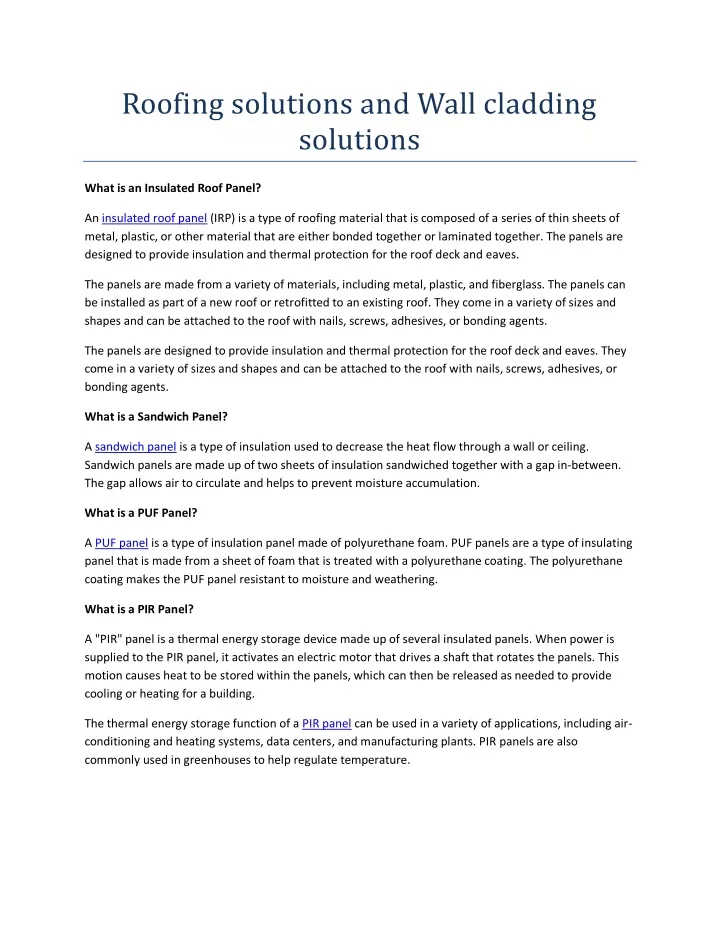 roofing solutions and wall cladding solutions