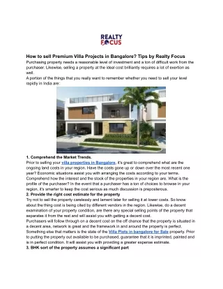 How to sell Premium Villa Projects in Bangalore_ Tips by Realty Focus
