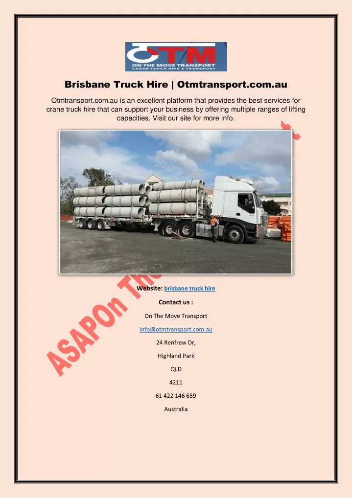 brisbane truck hire otmtransport com au