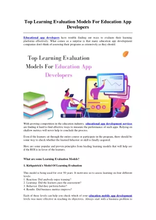 top learning evaluation models for education