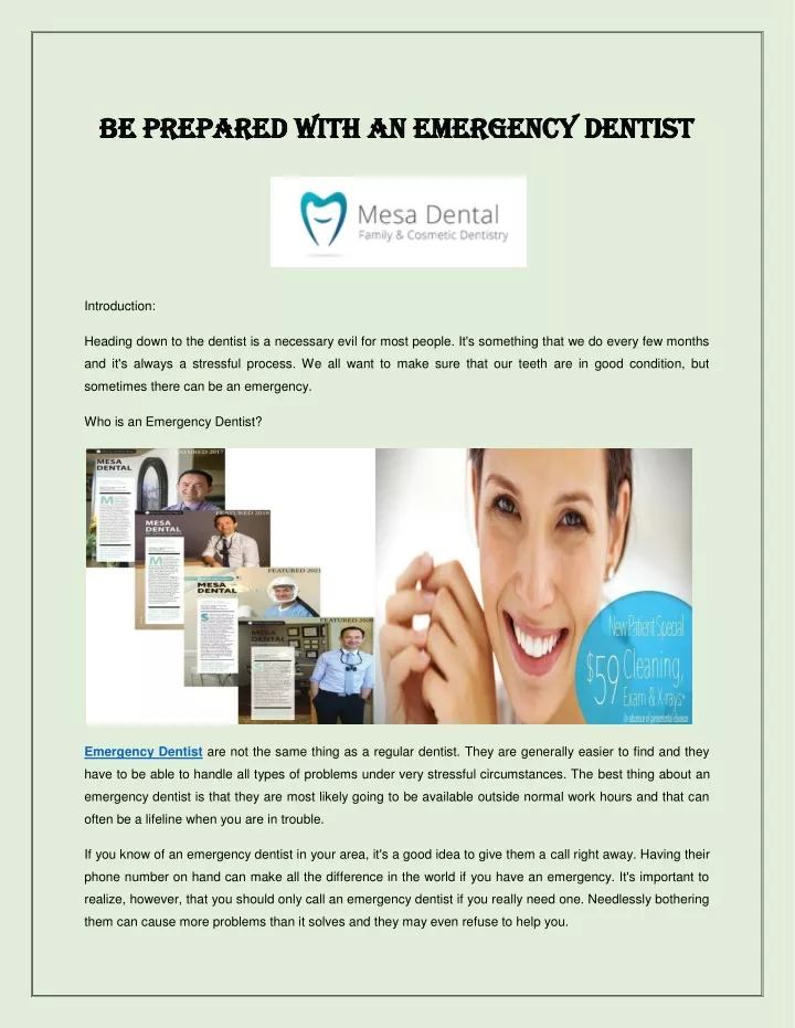 be prepared with an emergency dentist be prepared