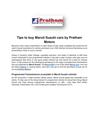 Tips to buy Maruti Suzuki cars by Pratham Motors