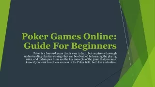 Poker Games Online - Guide For Beginners
