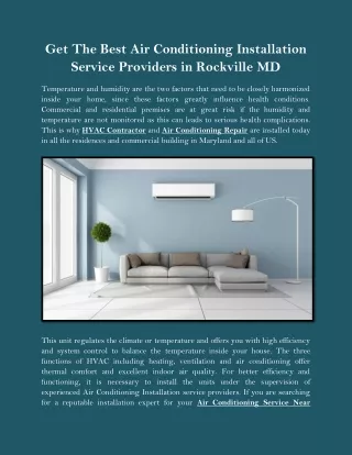 Get The Best Air Conditioning Installation Service Providers in Rockville MD