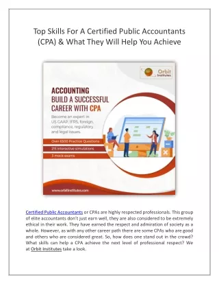 Top Skills For A Certified Public Accountants - Orbit Institute