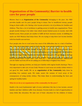 ORGANIZATION OF THE COMMUNITY BARRIER TO HEALTH CARE FOR POOR PEOPLE