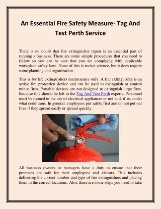 An Essential Fire Safety Measure- Tag And Test Perth Service