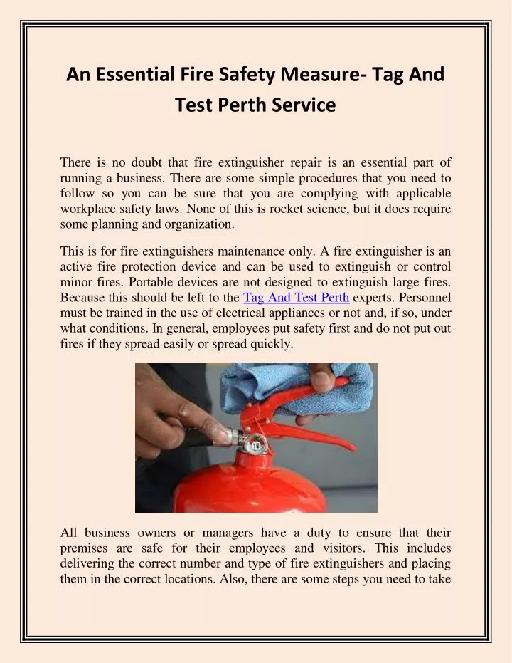 an essential fire safety measure tag and test