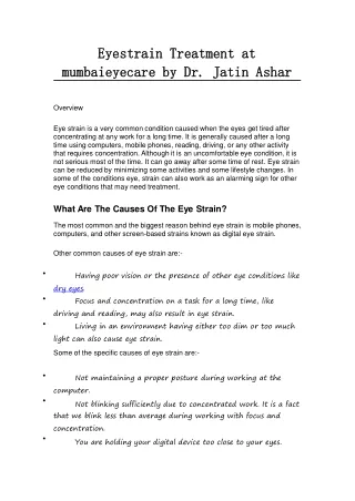 Eyestrain Treatment at mumbaieyecare by Dr. Jatin Ashar