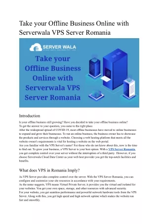 Take your Offline Business Online with Serverwala VPS Server Romania