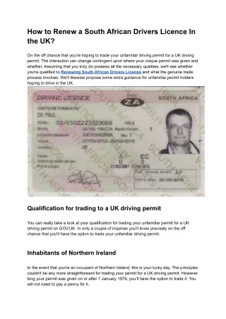 How to Renew a South African Drivers Licence In the UK_