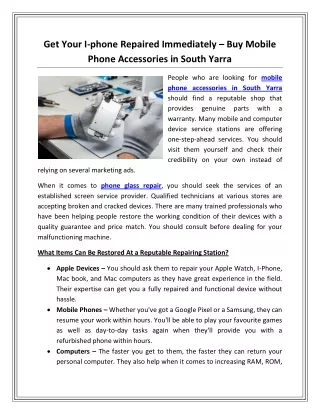 Get Your I-phone Repaired Immediately – Buy Mobile Phone Accessories in South Yarra