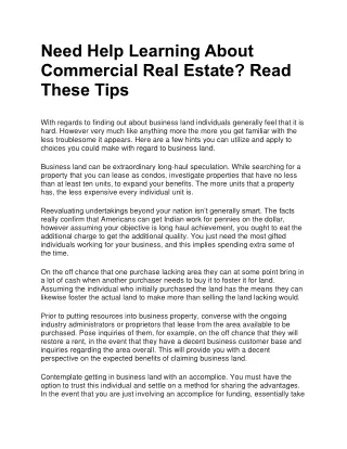 Need Help Learning About Commercial Real Estate